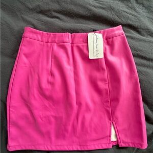 Fuchsia Faux Leather Mini Skirt